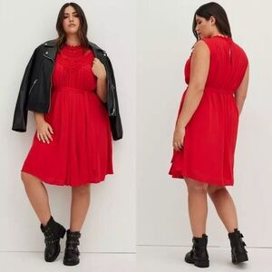 Torrid Red Mini Gauze Crochet Eyelet Dress Women Plus Size 2X NWT